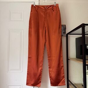 MINAA MONROE rust orange satin straight leg pants trousers